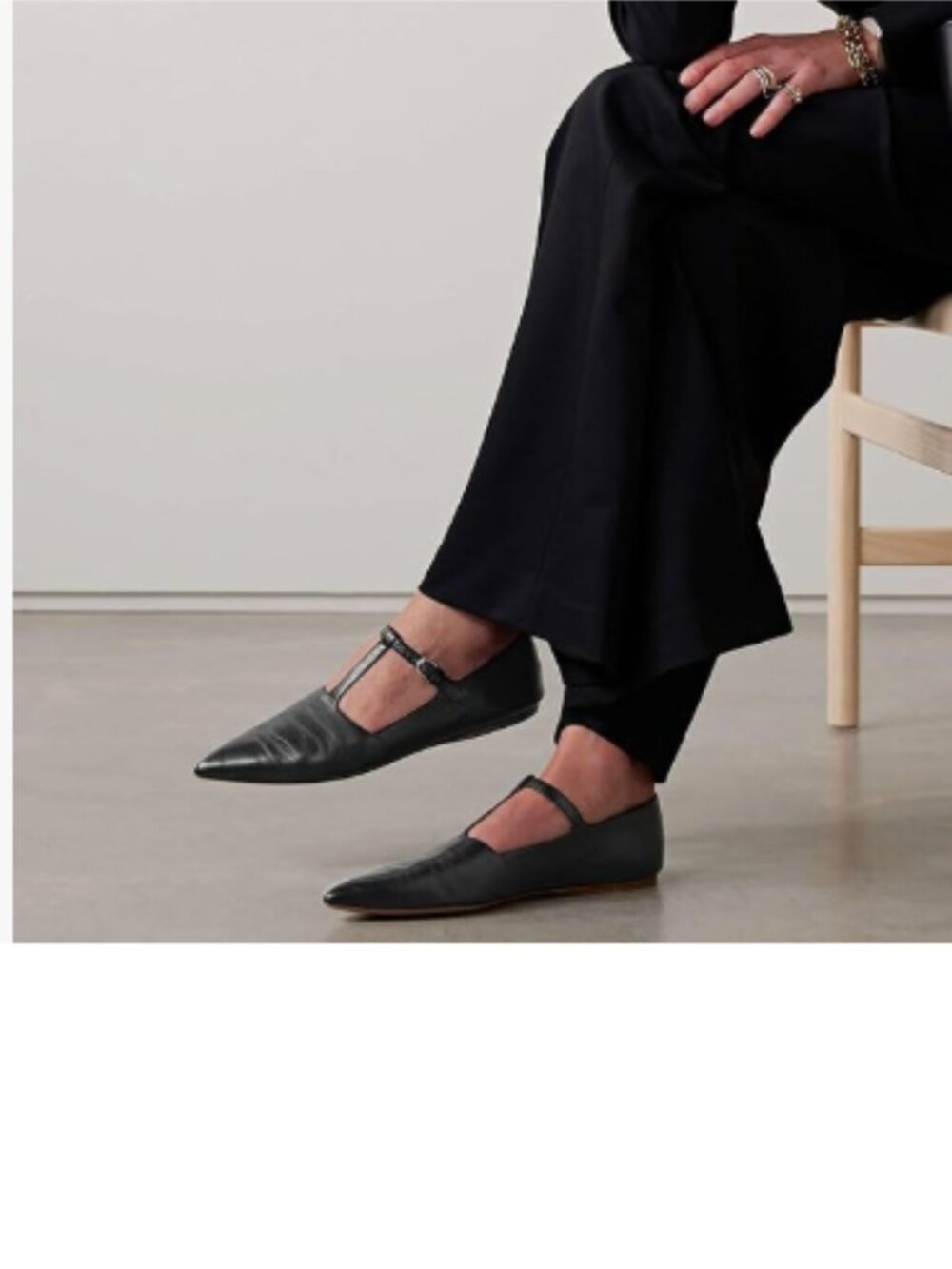 miss left Black Pointed Toe Mary Jane Slip On Adjustable T-Strap Buckles Flats